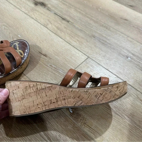 Sam Edelman Women's Slip-On Brown Leather Wedge Sandal Size 9.5M GUC - Picture 10 of 13